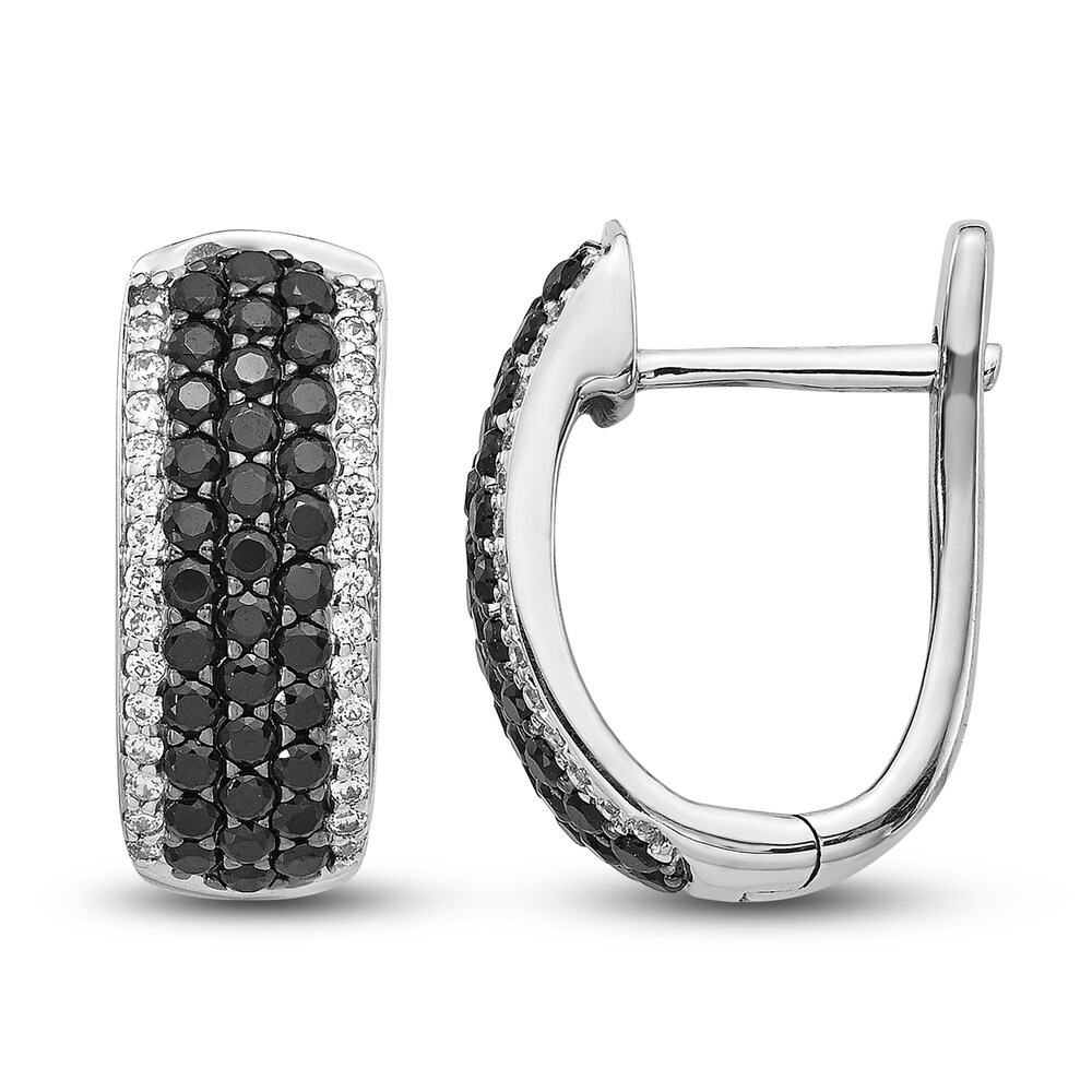 Black & White Diamond Huggie Earrings 1 ct tw Round 14K White Gold 8Aga9Zg1 [8Aga9Zg1]