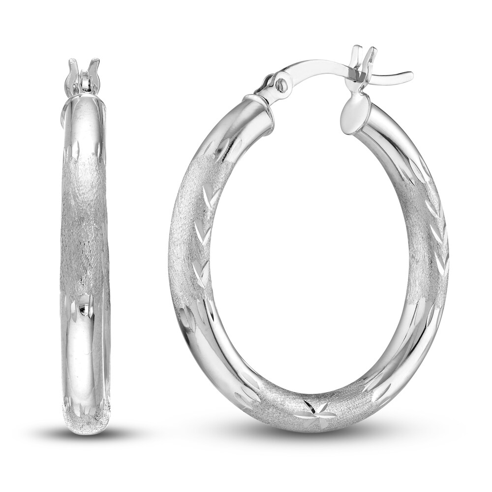 Diamond-Cut Floral Hoop Earrings 14K White Gold 25mm 8DKAa4ap [8DKAa4ap]