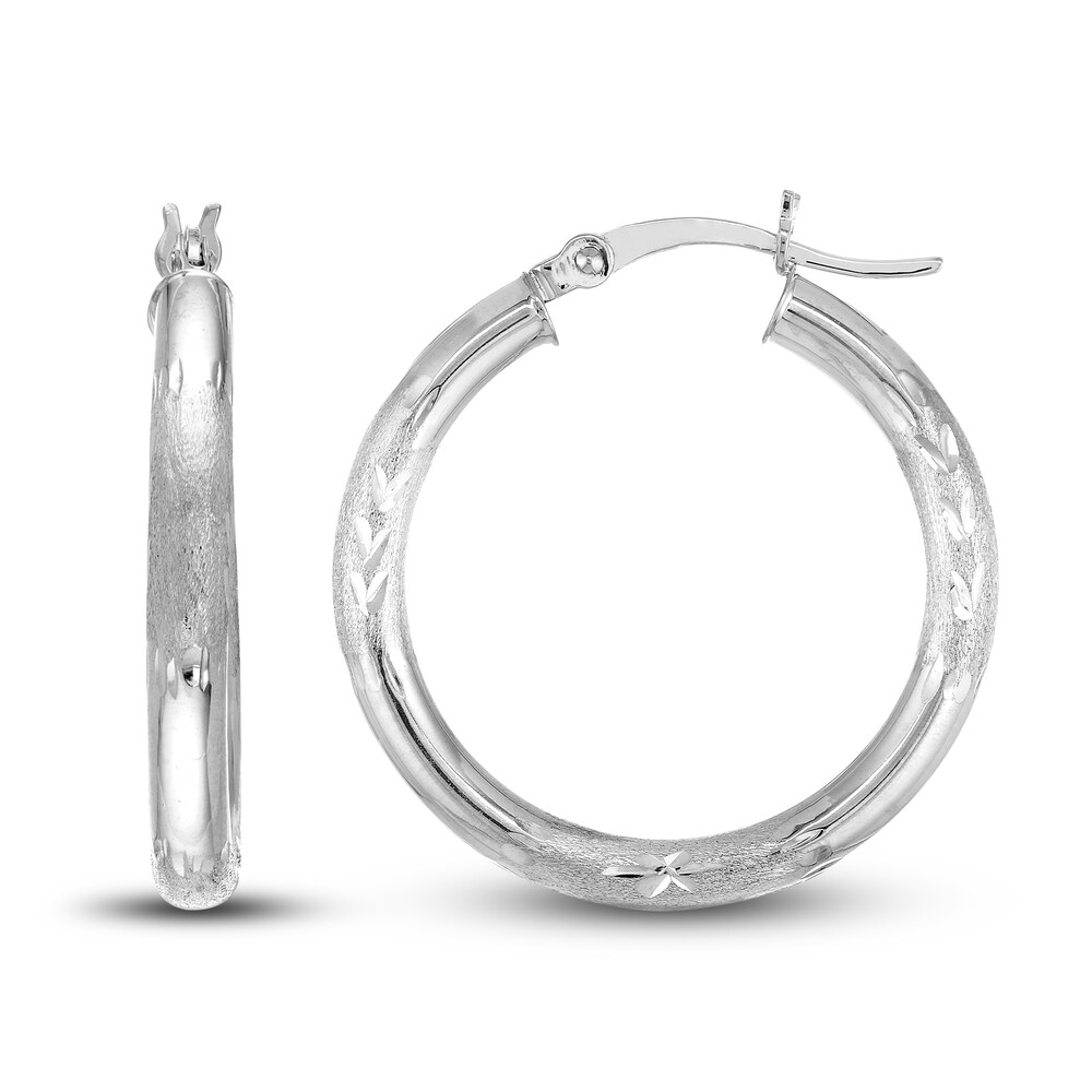 Diamond-Cut Floral Hoop Earrings 14K White Gold 25mm 8DKAa4ap