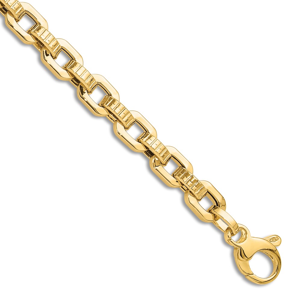 Textured Link Chain Bracelet 14K Yellow Gold 7.5" 8G787oOc