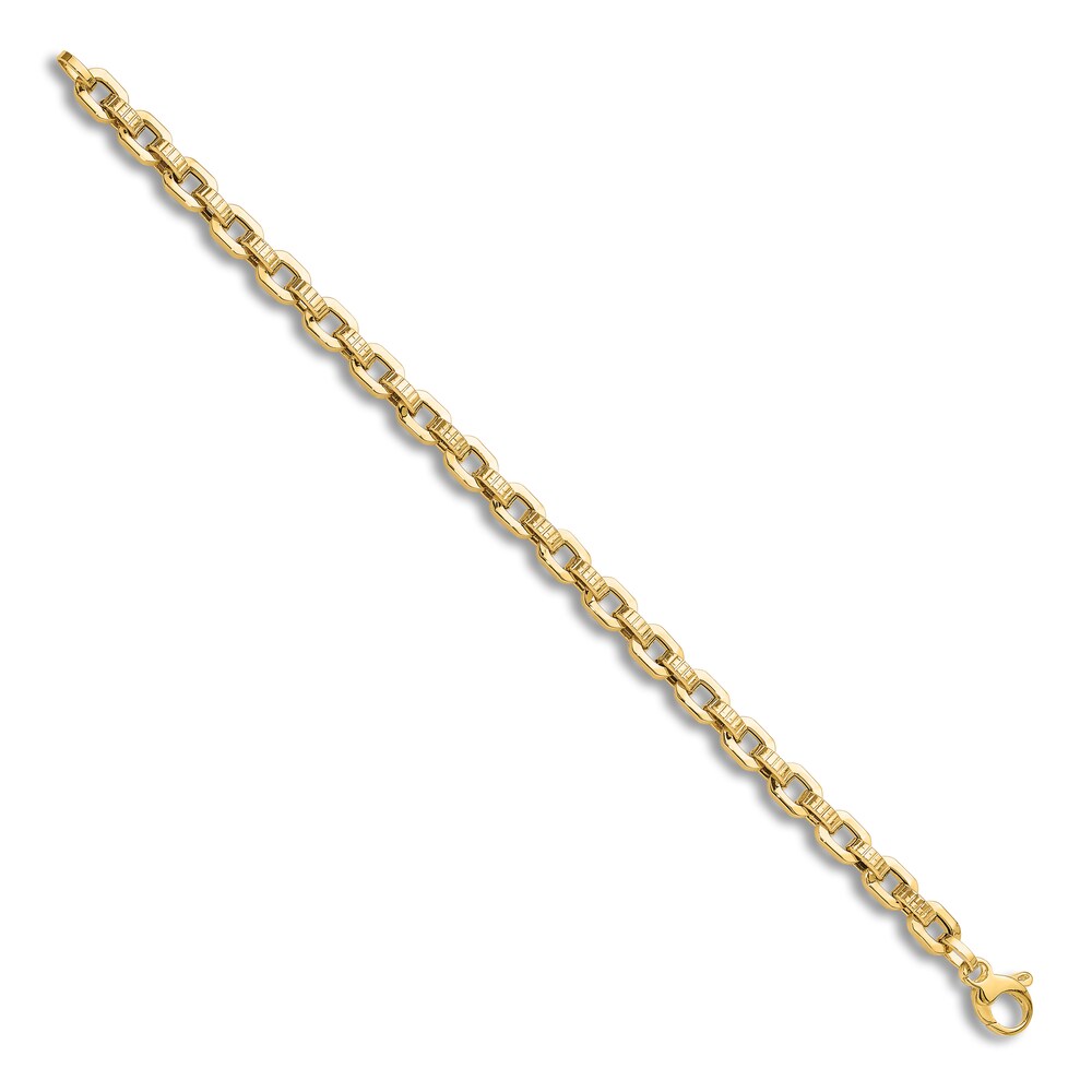 Textured Link Chain Bracelet 14K Yellow Gold 7.5\" 8G787oOc