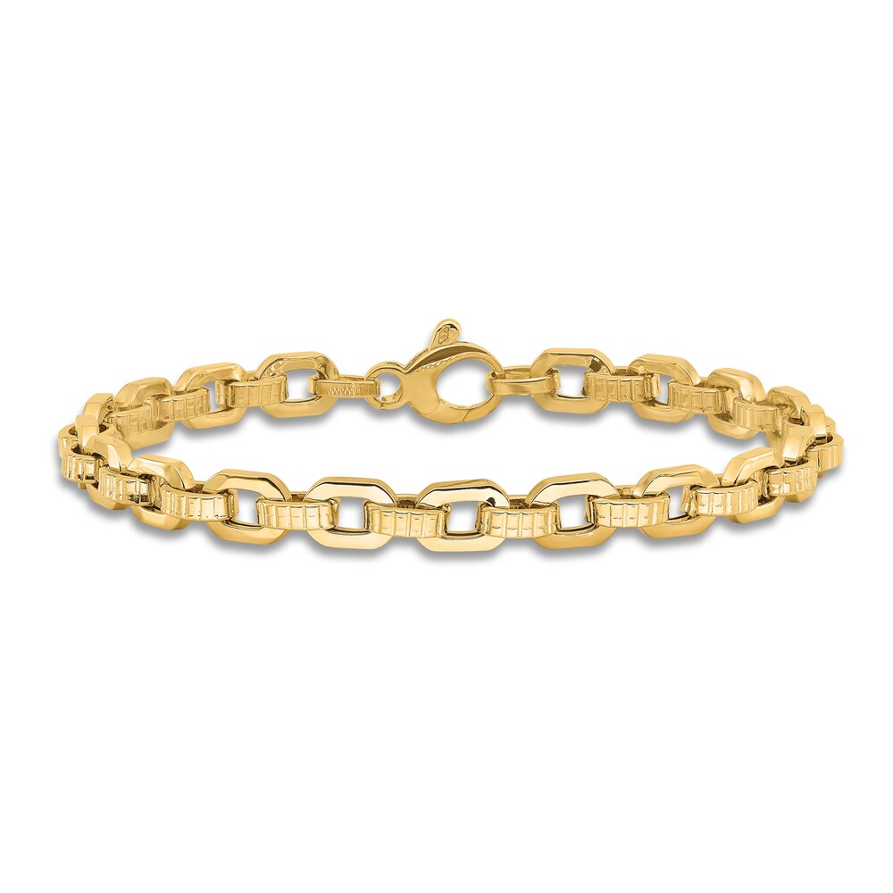 Textured Link Chain Bracelet 14K Yellow Gold 7.5\" 8G787oOc