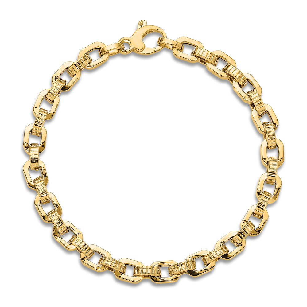 Textured Link Chain Bracelet 14K Yellow Gold 7.5\" 8G787oOc