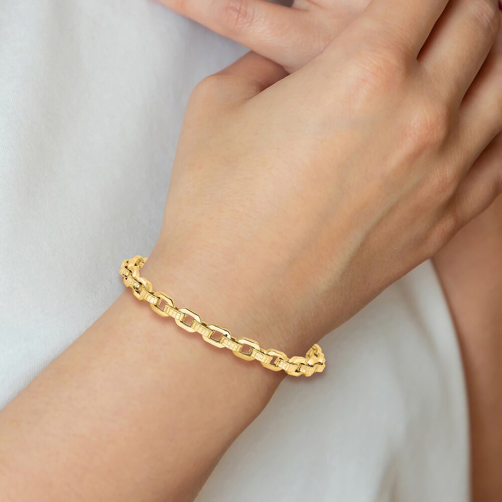 Textured Link Chain Bracelet 14K Yellow Gold 7.5\" 8G787oOc