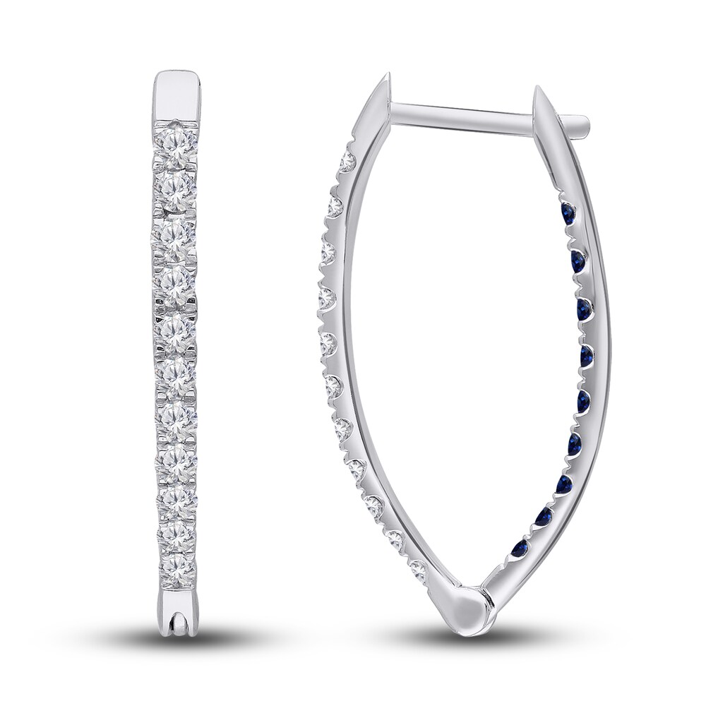 Kallati Natural Blue Sapphire Hoop Earrings 1-1/8 ct tw Diamonds 14K White Gold 8SVh4NCl