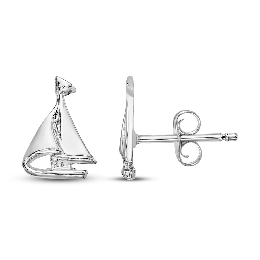 Sailboat Stud Earrings 14K White Gold 8b3xbHIi [8b3xbHIi]
