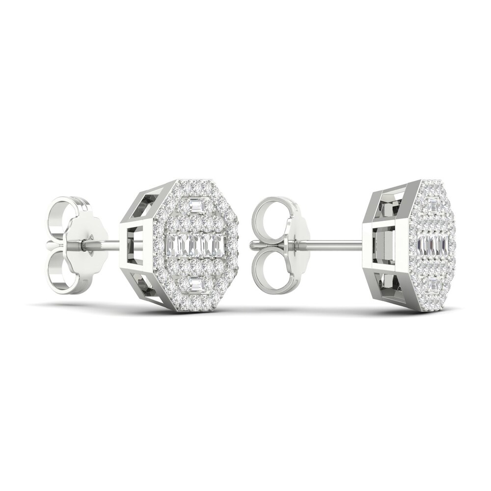 Men\'s Diamond Stud Earrings 1/2 ct tw Round/Baguette 10K White Gold 8ydRMCLJ