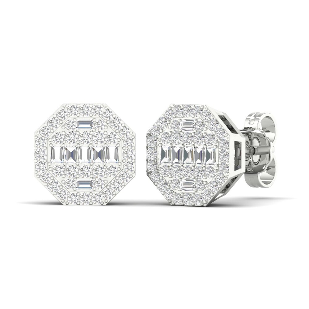 Men\'s Diamond Stud Earrings 1/2 ct tw Round/Baguette 10K White Gold 8ydRMCLJ