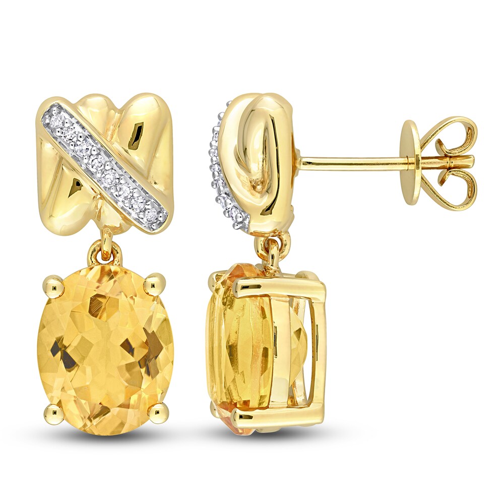 Natural Citrine Earrings 1/15 ct tw Diamonds 14K Yellow Gold 8z0SEnvh [8z0SEnvh]