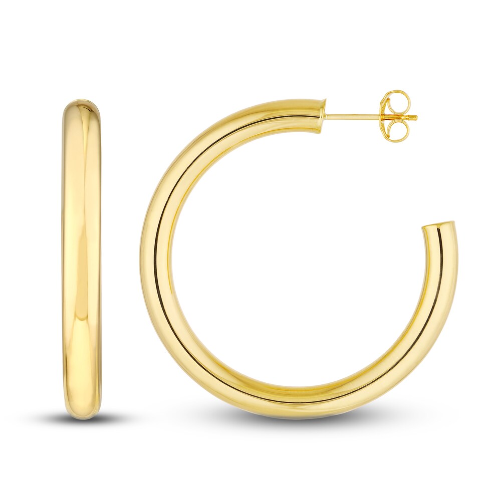 Polished Open Hoop Earrings 14K Yellow Gold 35mm 8zwR36OU