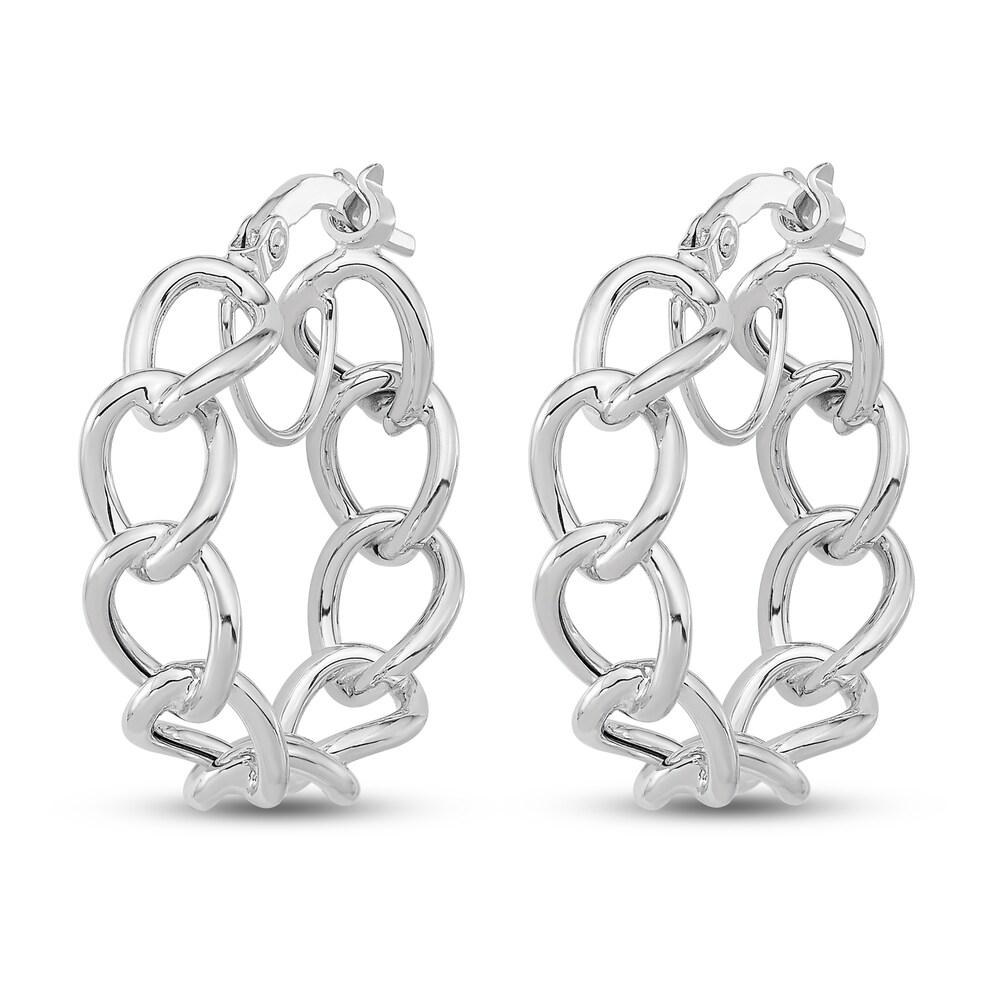 Light Twisted Link Hoop Earrings 14K White Gold 9K8g3ooX