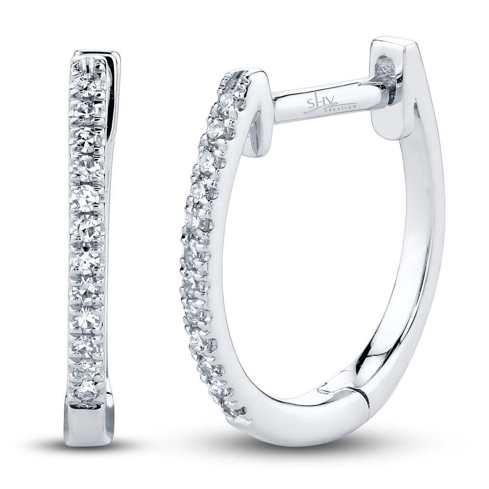Shy Creation Diamond Hoop Earrings 1/20 ct tw Round 14K White Gold SC55001597 9P4I3pWJ [9P4I3pWJ]
