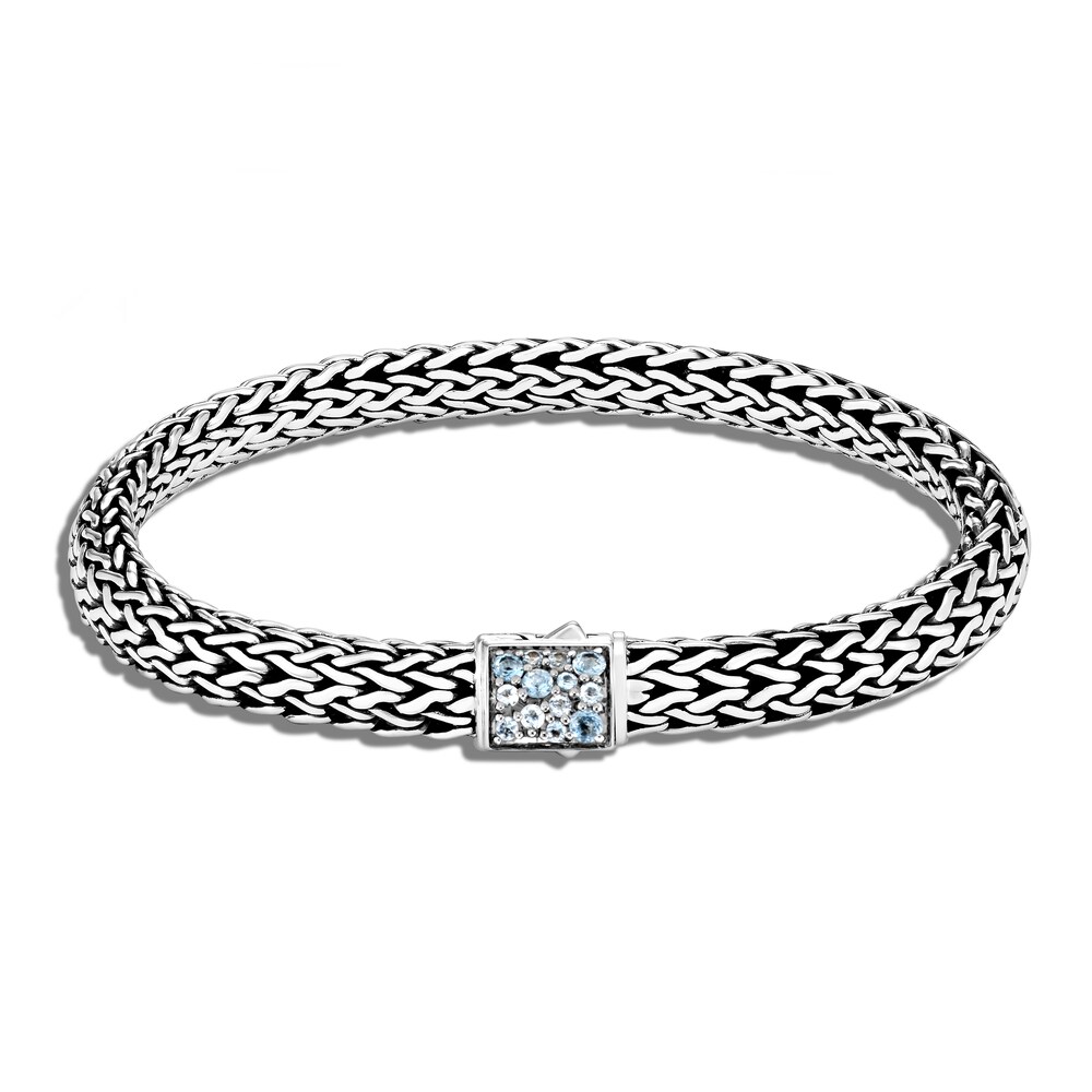 John Hardy Classic Chain Bracelet Aquamarine Black Sapphire Sterling Silver 9hsxidCN