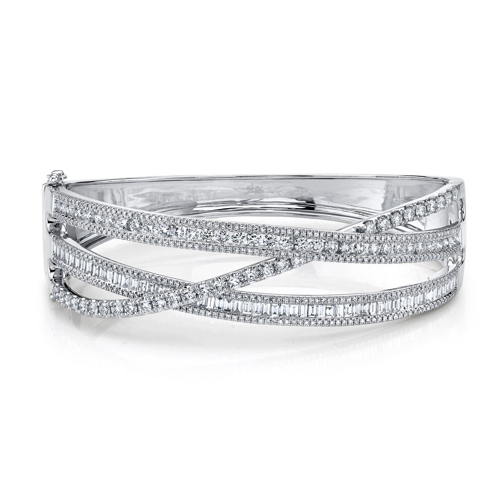 Shy Creation Diamond Bangle Bracelet 3-3/4 ct tw Round/Baguette 14K White Gold 9pUUgJhH