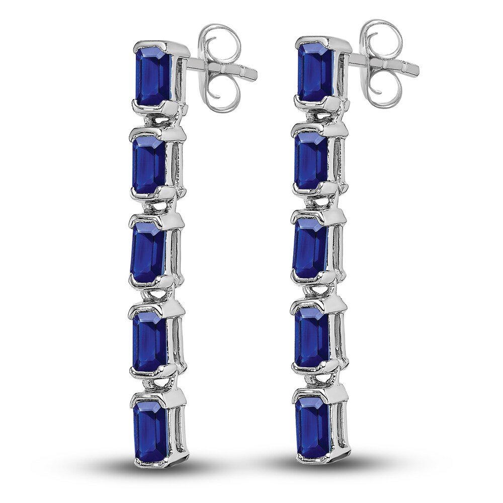 Natural Blue Sapphire 5-Stone Dangle Earrings 14K White Gold AVXOj8zW