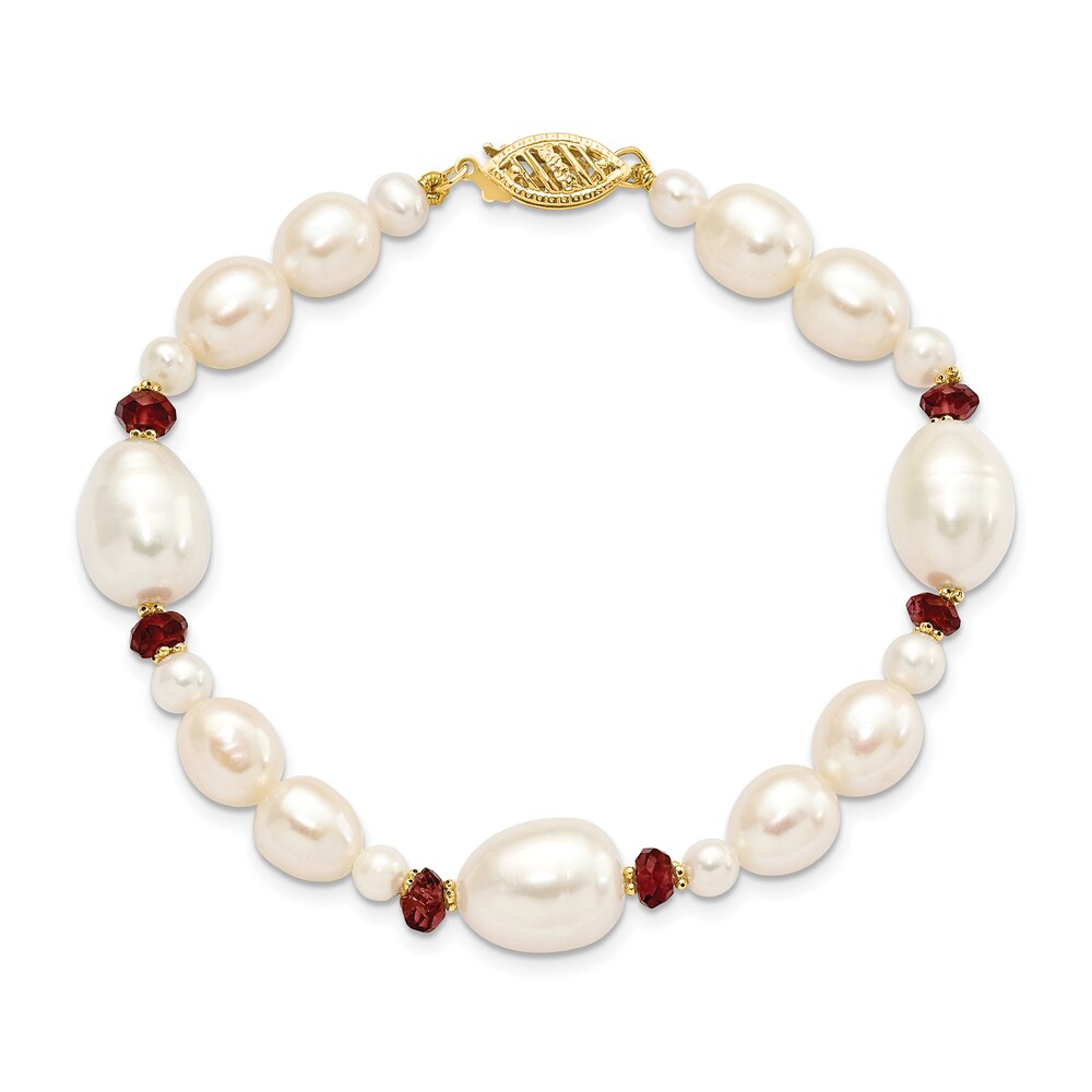 Cultured Freshwater Pearl & Natural Garnet Bead Bracelet 14K Yellow Gold 7.5\" AVzdZtgB