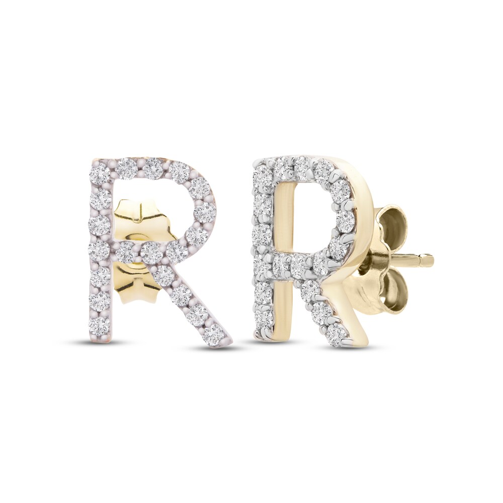 Diamond Letter R Earrings 1/10 ct tw Round 10K Yellow Gold B9X0taWG