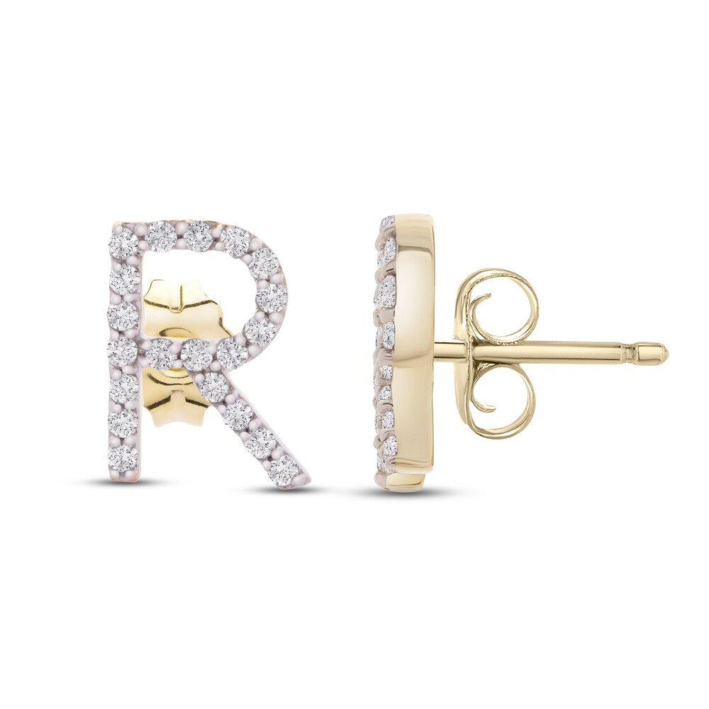 Diamond Letter R Earrings 1/10 ct tw Round 10K Yellow Gold B9X0taWG