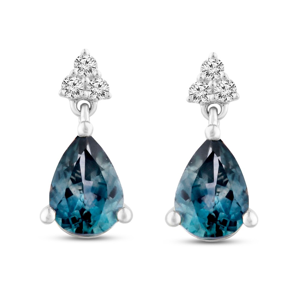 Montana Blue Natural Sapphire Dangle Earrings 1/15 ct tw Diamonds 10K White Gold BG1Na6BL [BG1Na6BL]