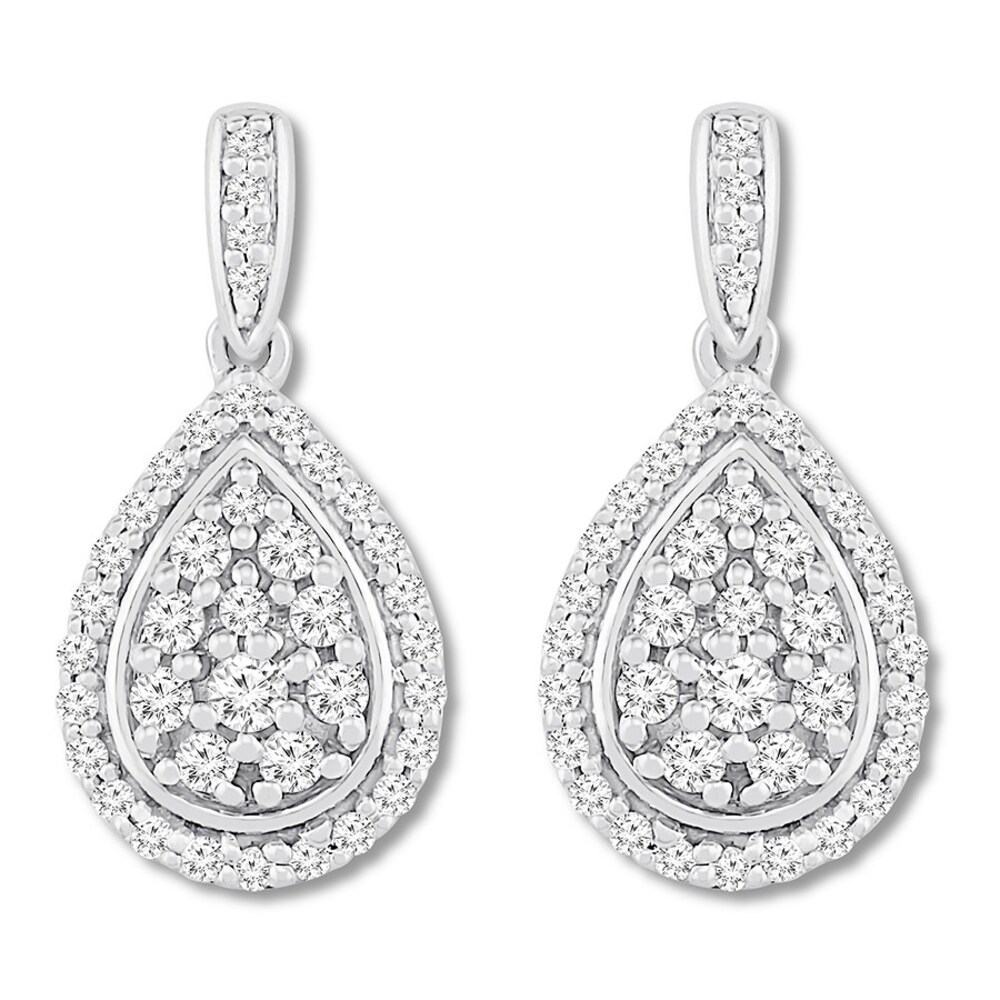 Diamond Teardrop Earrings 3/4 ct tw Round-cut Sterling Silver BHNZ9vAj