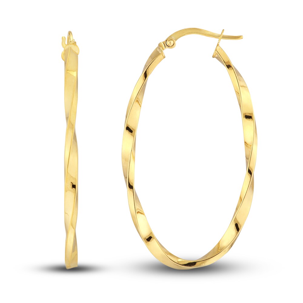 Polished Twisted Oval Hoop Earrings 14K Yellow Gold 22mm BYLces60