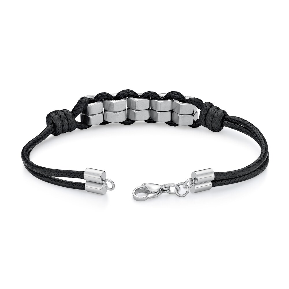 Men\'s Waxed Leather Cord Bracelet Stainless Steel 8.25 Bq4lppbW