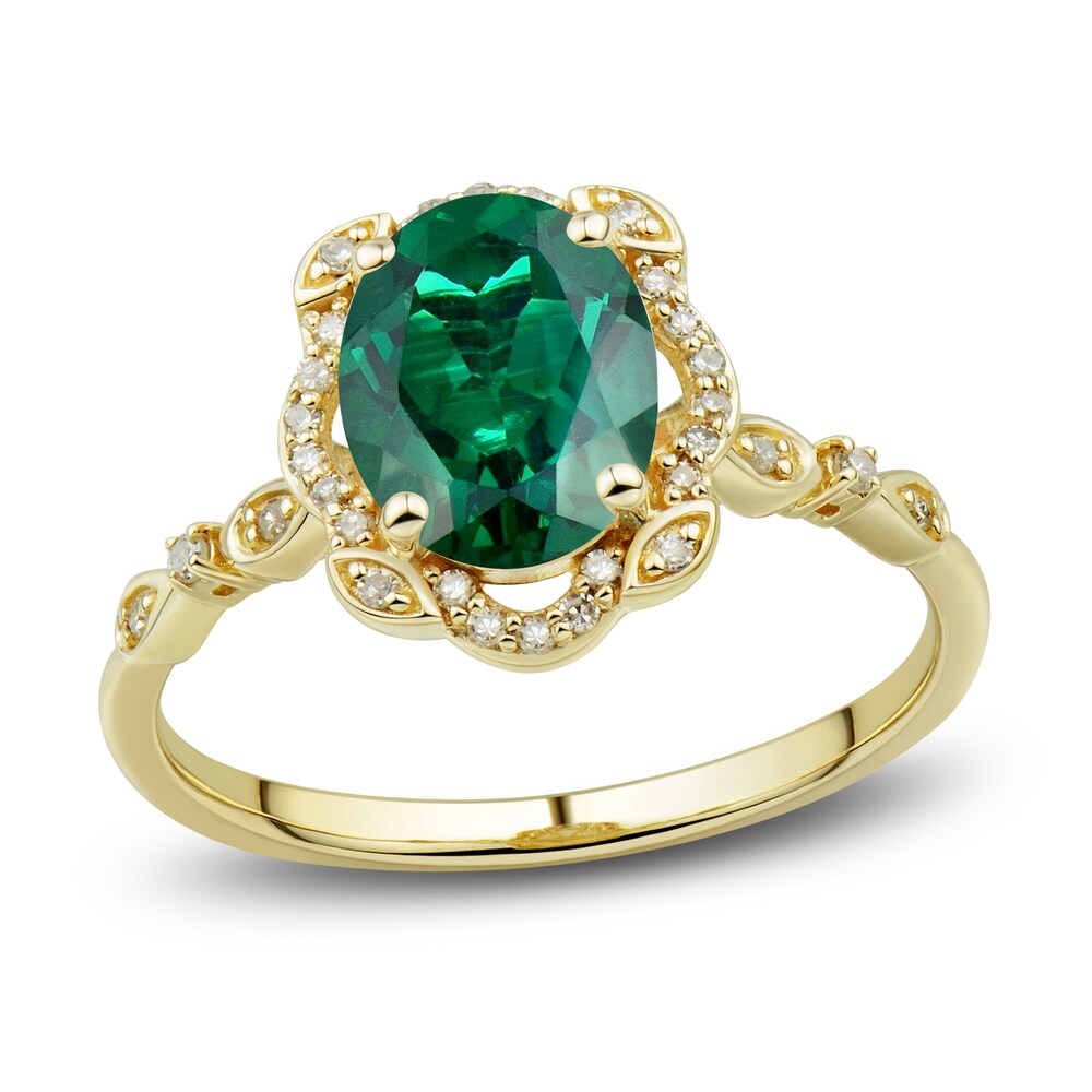 Lab-Created Emerald Ring, Earring & Necklace Set 1/3 ct tw Diamonds 10K Yellow Gold BqLcPl1g