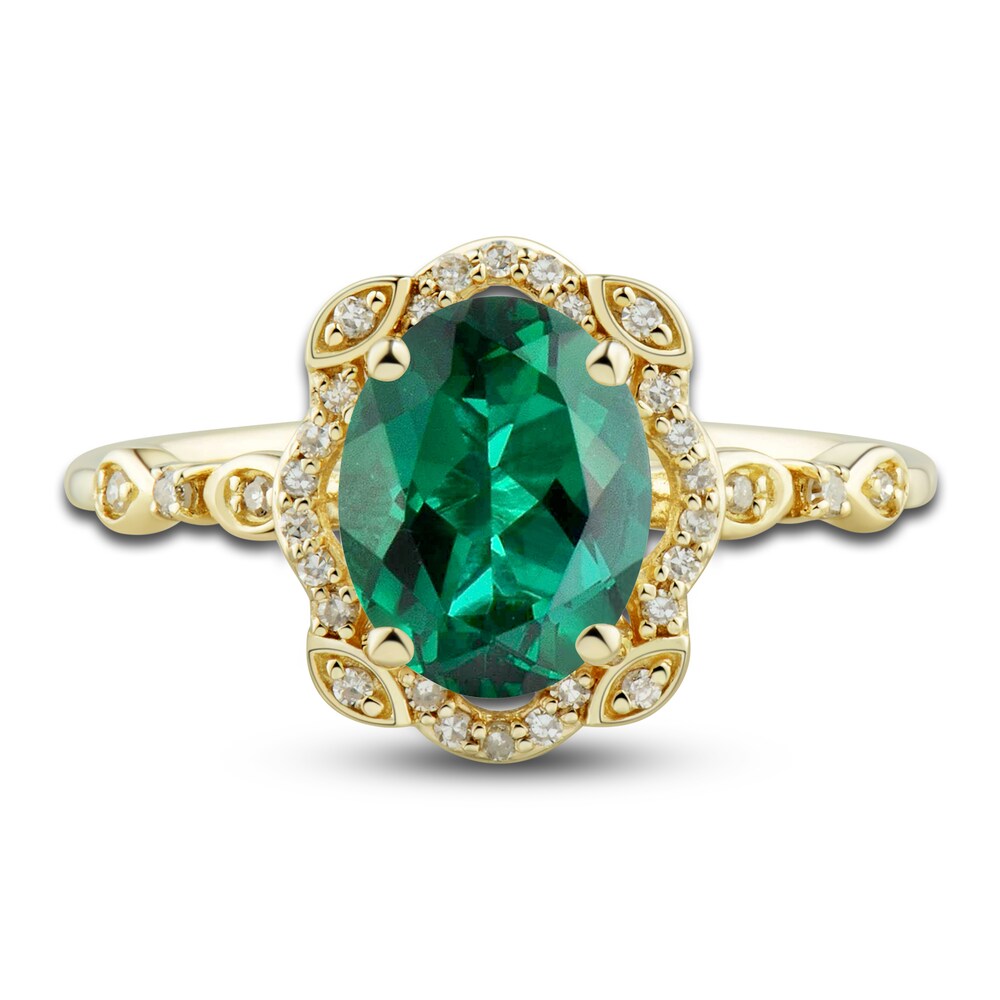 Lab-Created Emerald Ring, Earring & Necklace Set 1/3 ct tw Diamonds 10K Yellow Gold BqLcPl1g