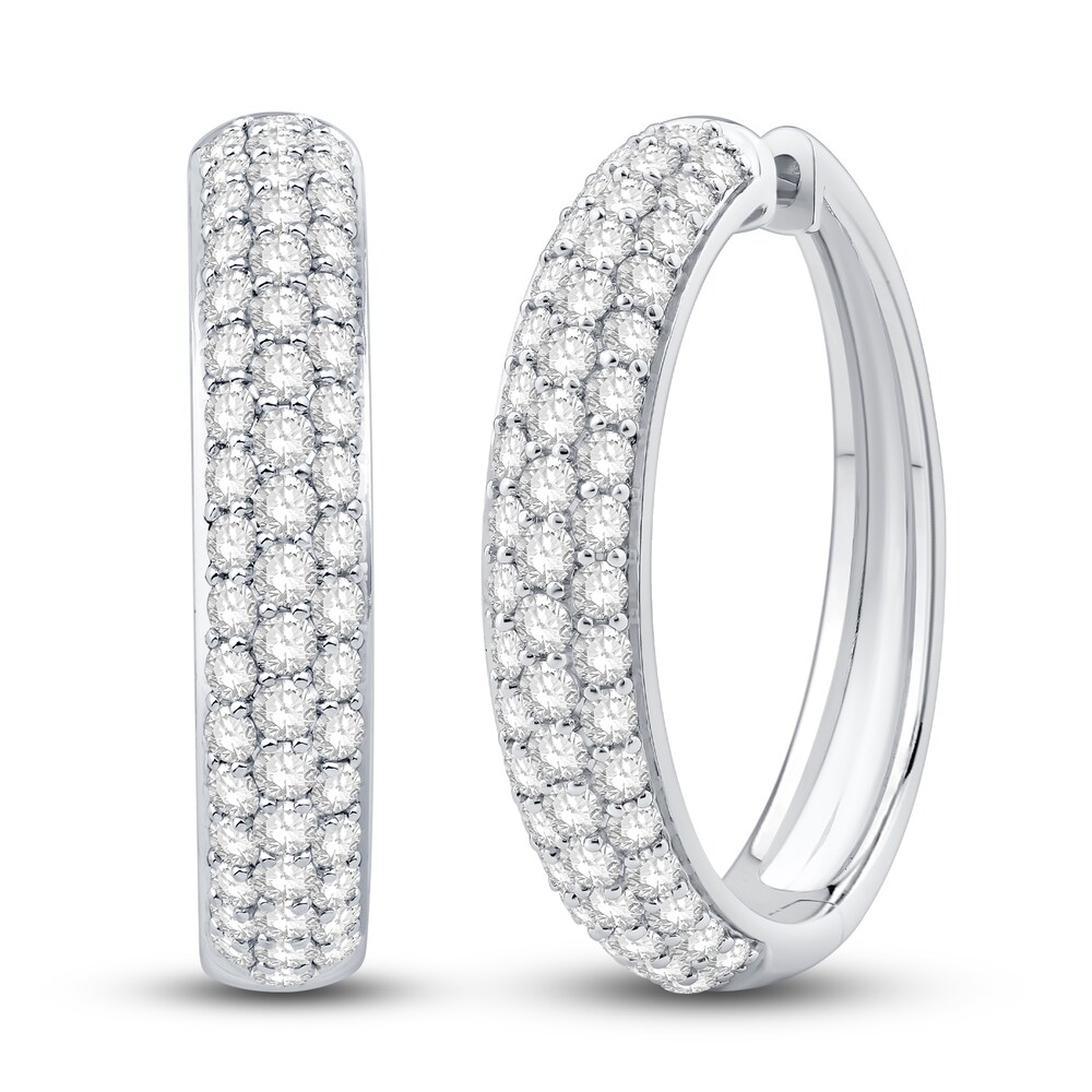 Diamond Hoop Earrings 2 ct tw Round 14K White Gold BrPUkV6x