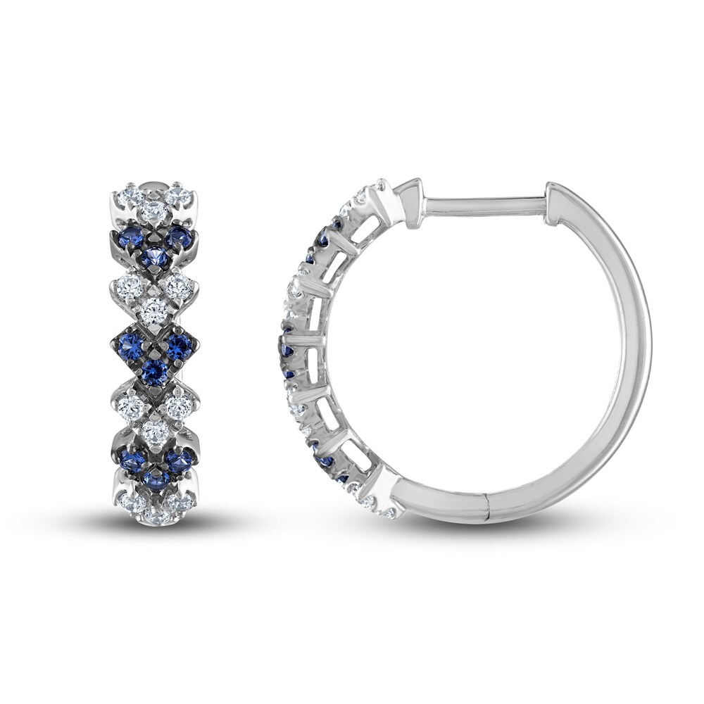 Vera Wang WISH Diamond & Blue Sapphire Hoop Earrings 1/4 ct tw Round 10K White Gold BrrUpRd5