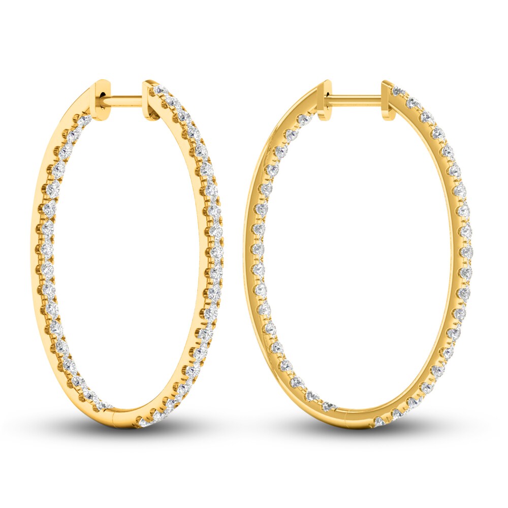 Lab-Created Diamond Hoop Earrings 2 ct tw Round 14K Yellow Gold Bt90T8Rj