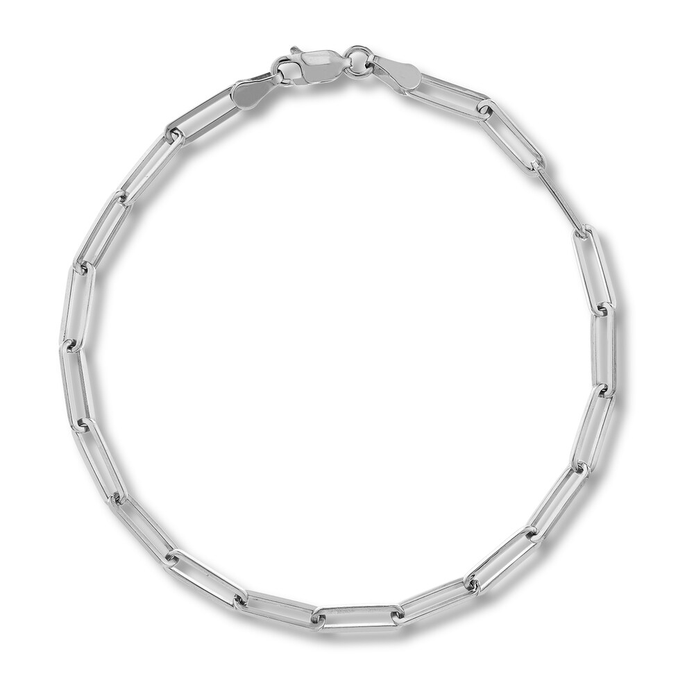 Paper Clip Chain Bracelet 14K White Gold 8\" Buz0oN4Z