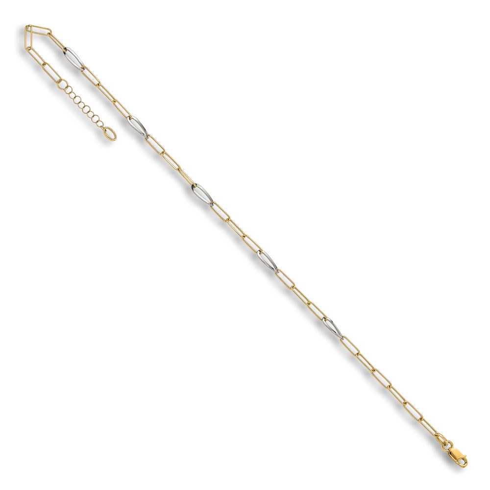 High-Polish Mirror Link Anklet 14K Two-Tone Gold 9\" C21PV8LP