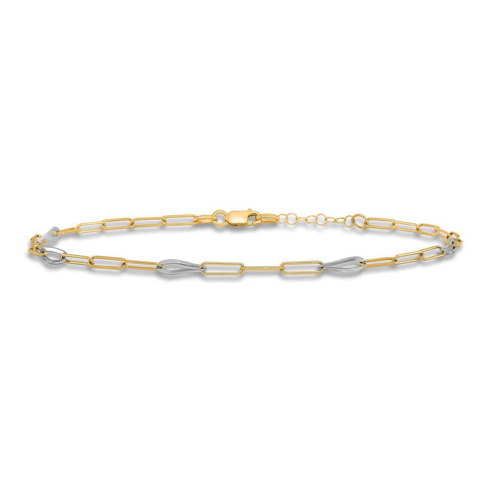 High-Polish Mirror Link Anklet 14K Two-Tone Gold 9\" C21PV8LP