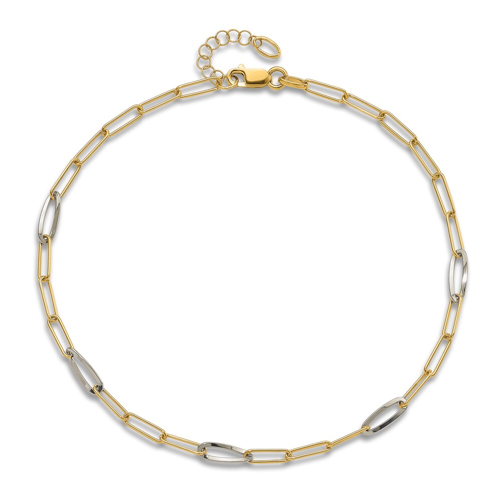 High-Polish Mirror Link Anklet 14K Two-Tone Gold 9\" C21PV8LP