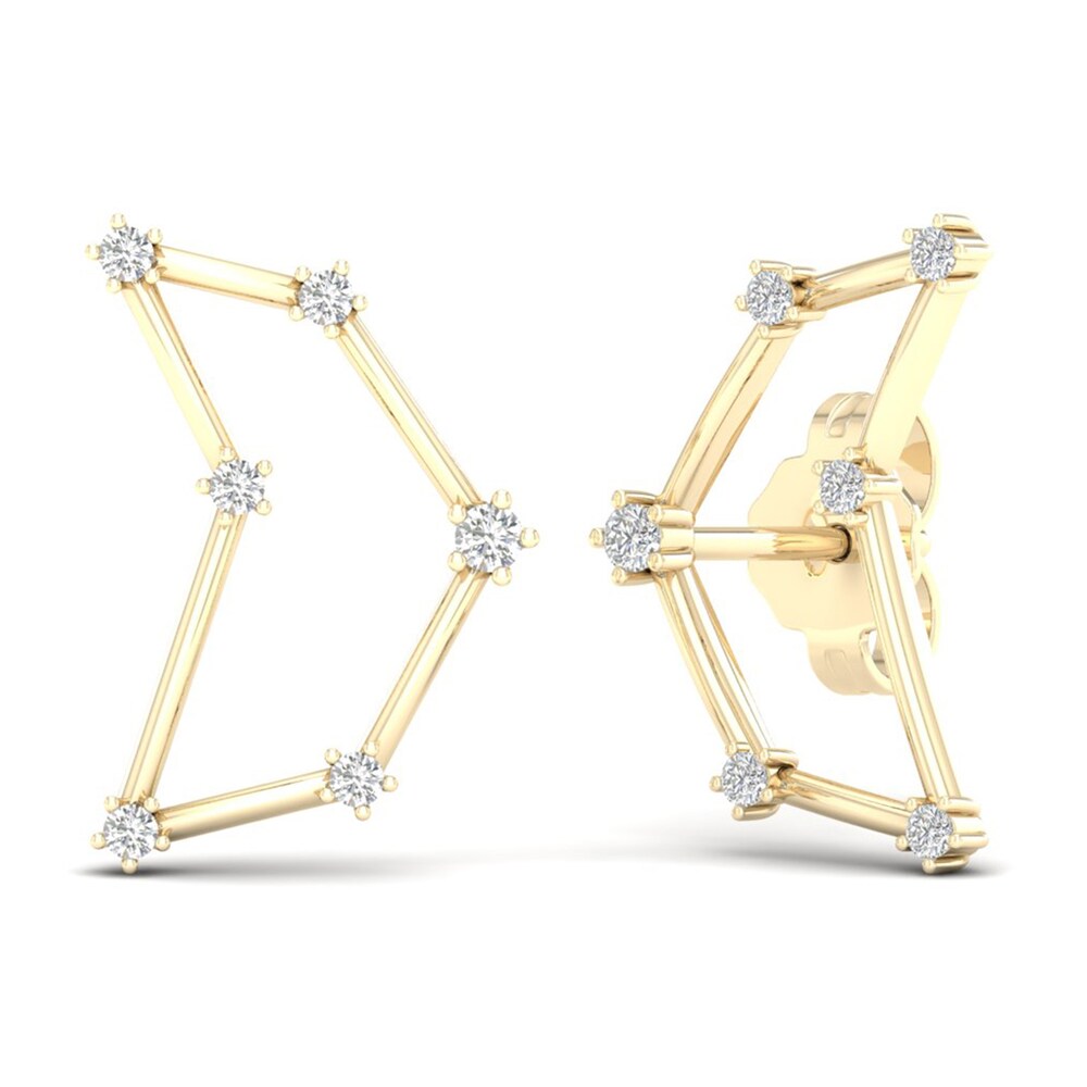 Diamond Capricorn Constellation Earrings 1/8 ct tw Round 14K Yellow Gold CATKAwSP