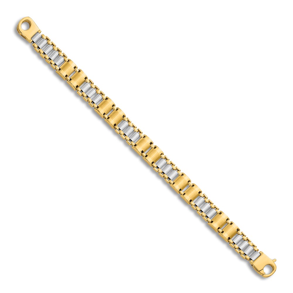 Men\'s Brushed Link Bracelet 14K Two-Tone Gold 8.5\" CHUMFD4q