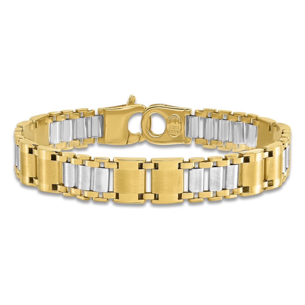 Men\'s Brushed Link Bracelet 14K Two-Tone Gold 8.5\" CHUMFD4q