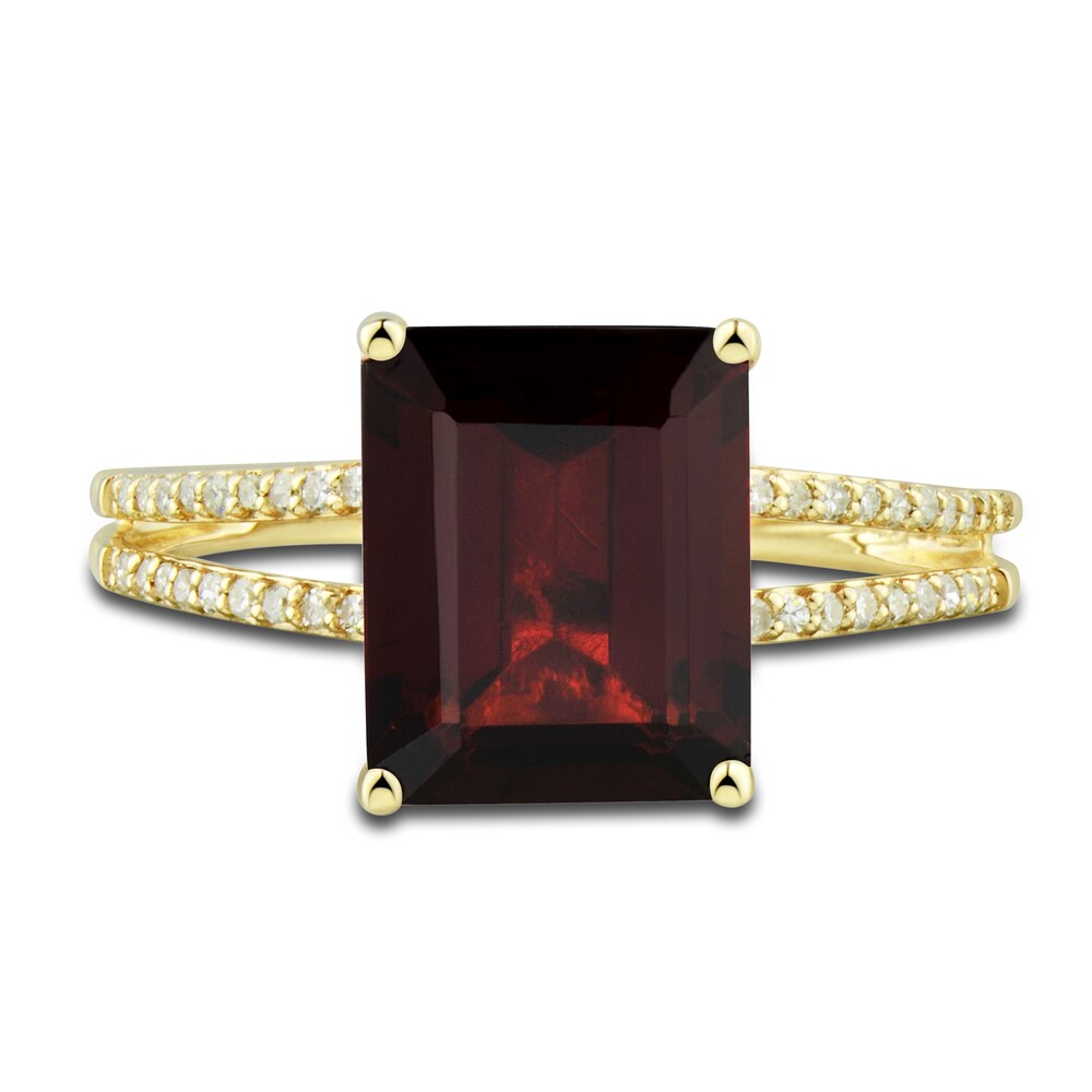 Natural Garnet Ring, Earring & Necklace Set 1/5 ct tw Diamonds 10K Yellow Gold CXW2KS0v