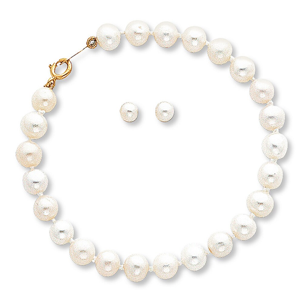 Cultured Pearl Set Earrings & Bracelet 14K Yellow Gold CsoNB8IX [CsoNB8IX]