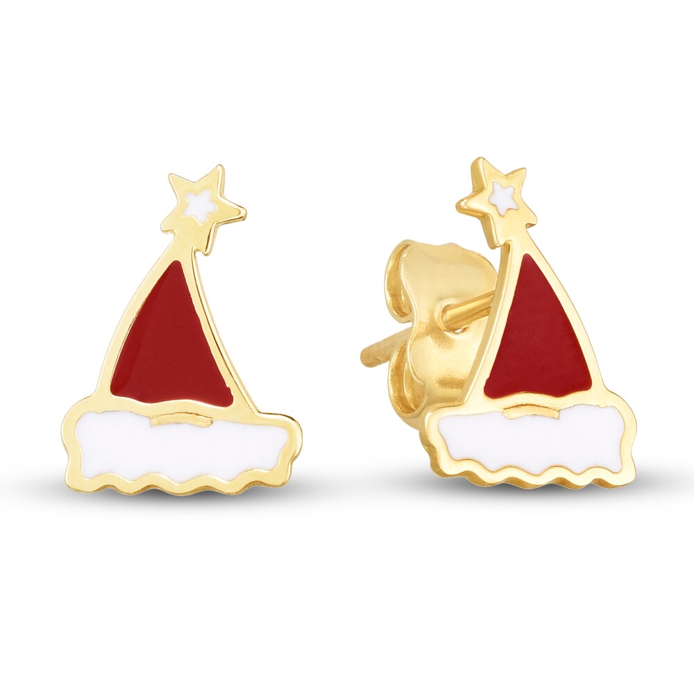 Santa Hat Stud Earrings Red/White Enamel 14K Yellow Gold D9NcmSEJ [D9NcmSEJ]