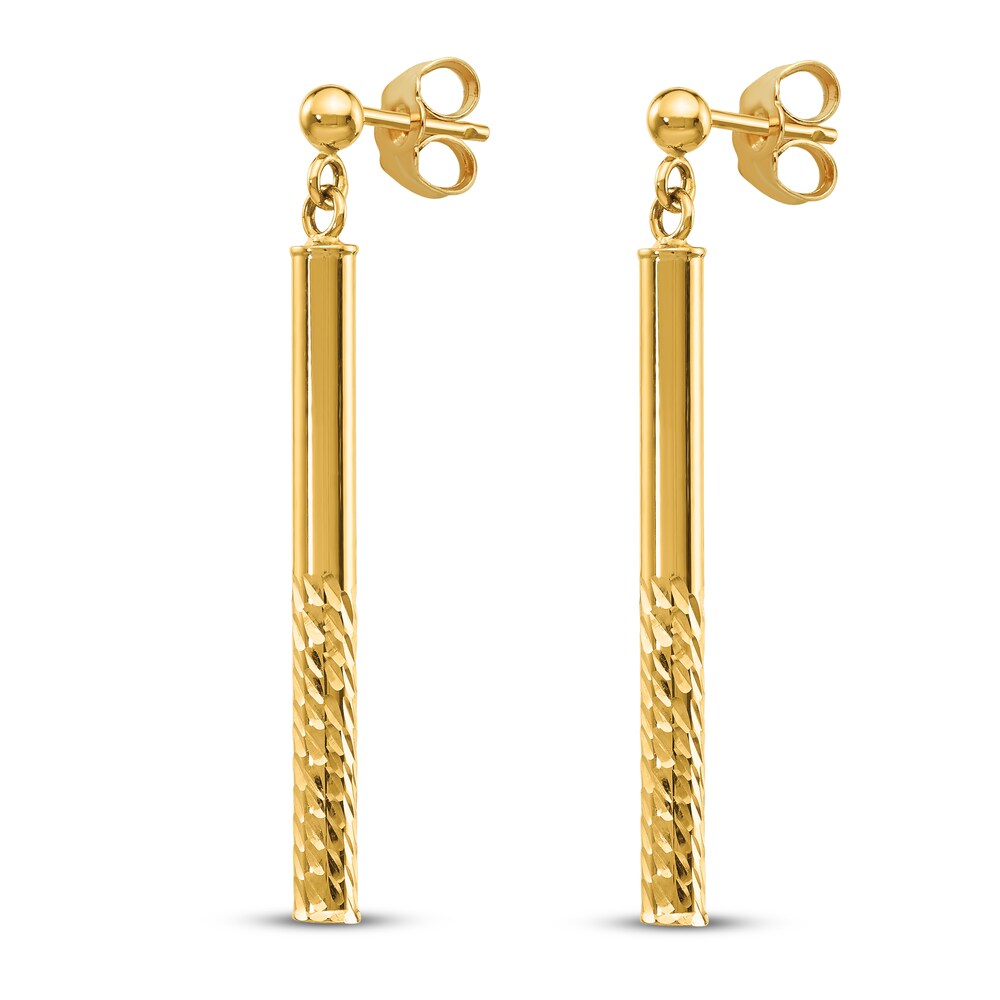 Diamond-cut Bar Dangle Post Earrings 14K Yellow Gold DBfRXiPW