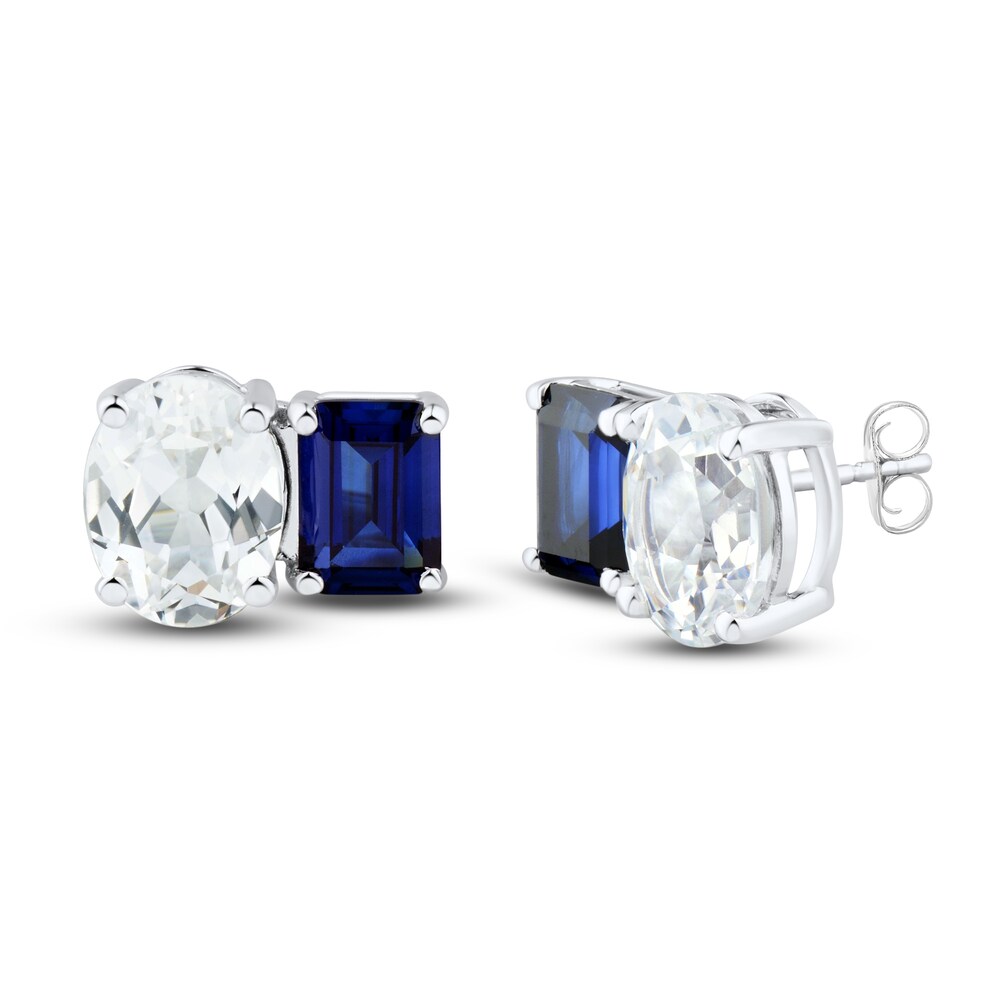 Lab-Created White Sapphire & Lab-Created Blue Sapphire Stud Earrings 10K White Gold DEjldjum [DEjldjum]