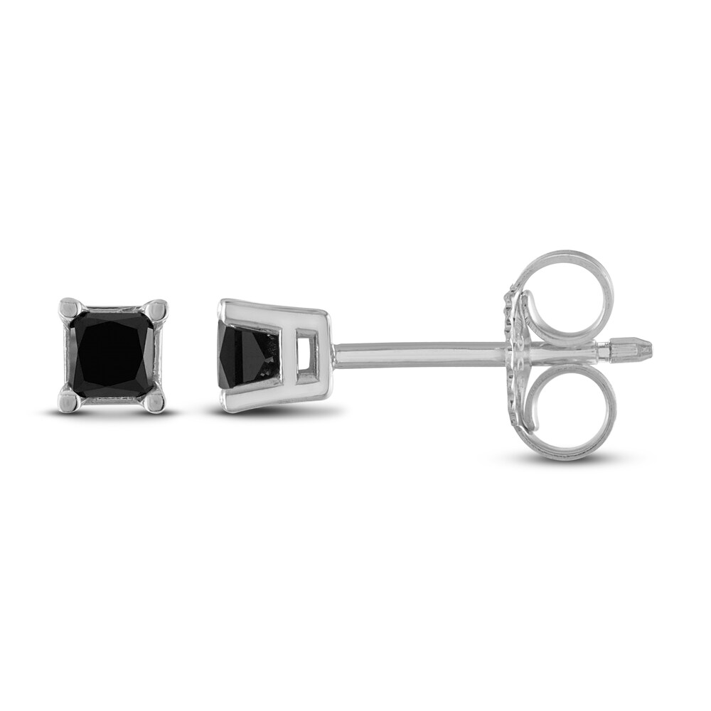 Black Diamond Solitaire Stud Earrings 1/4 ct tw Princess 10K White Gold DGNa2hXd