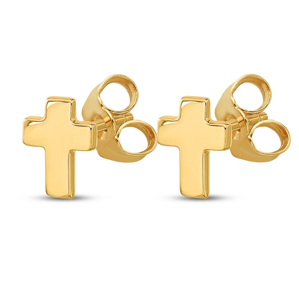 Cross Stud Earrings 14K Yellow Gold DJgKBcPF