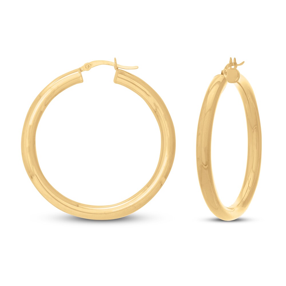 Round Hoop Earrings 14K Yellow Gold DTFvbh7o