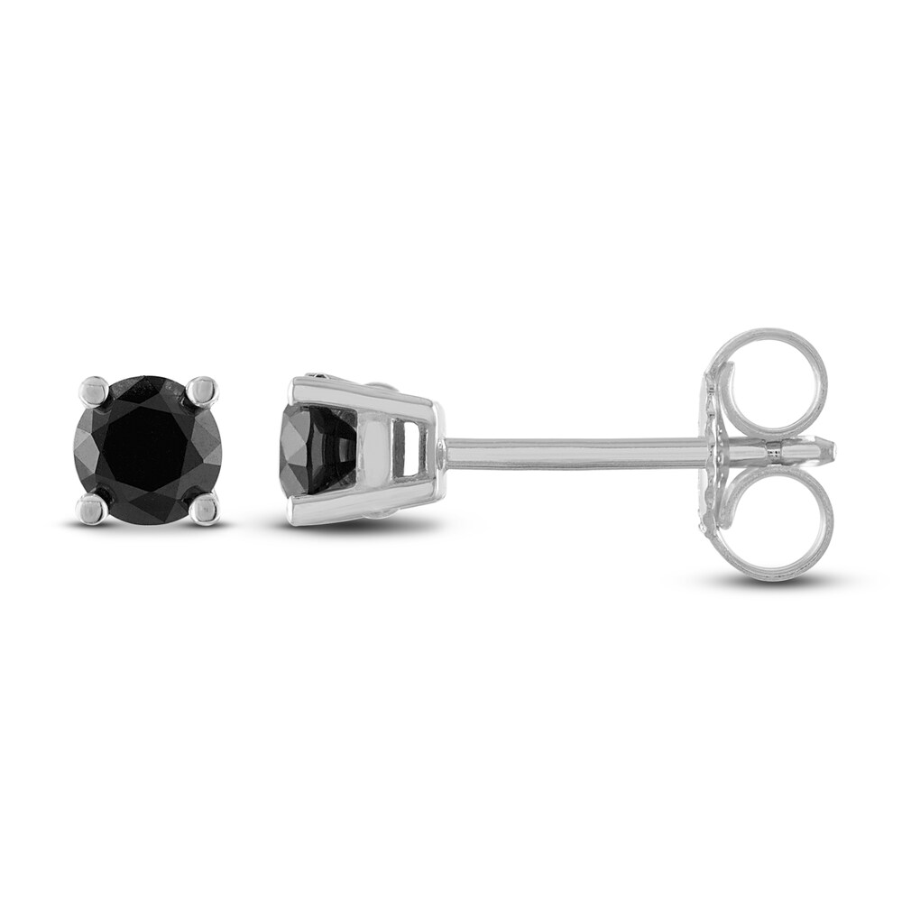 Black Diamond Solitaire Stud Earrings 1/2 ct tw Round 10K White Gold DUSY7jVV