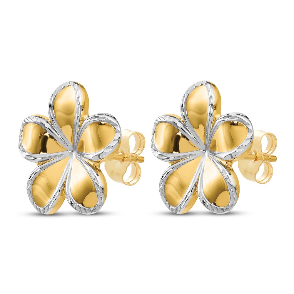 Flower Stud Earrings 14K Two-tone Gold DfOrxHFj