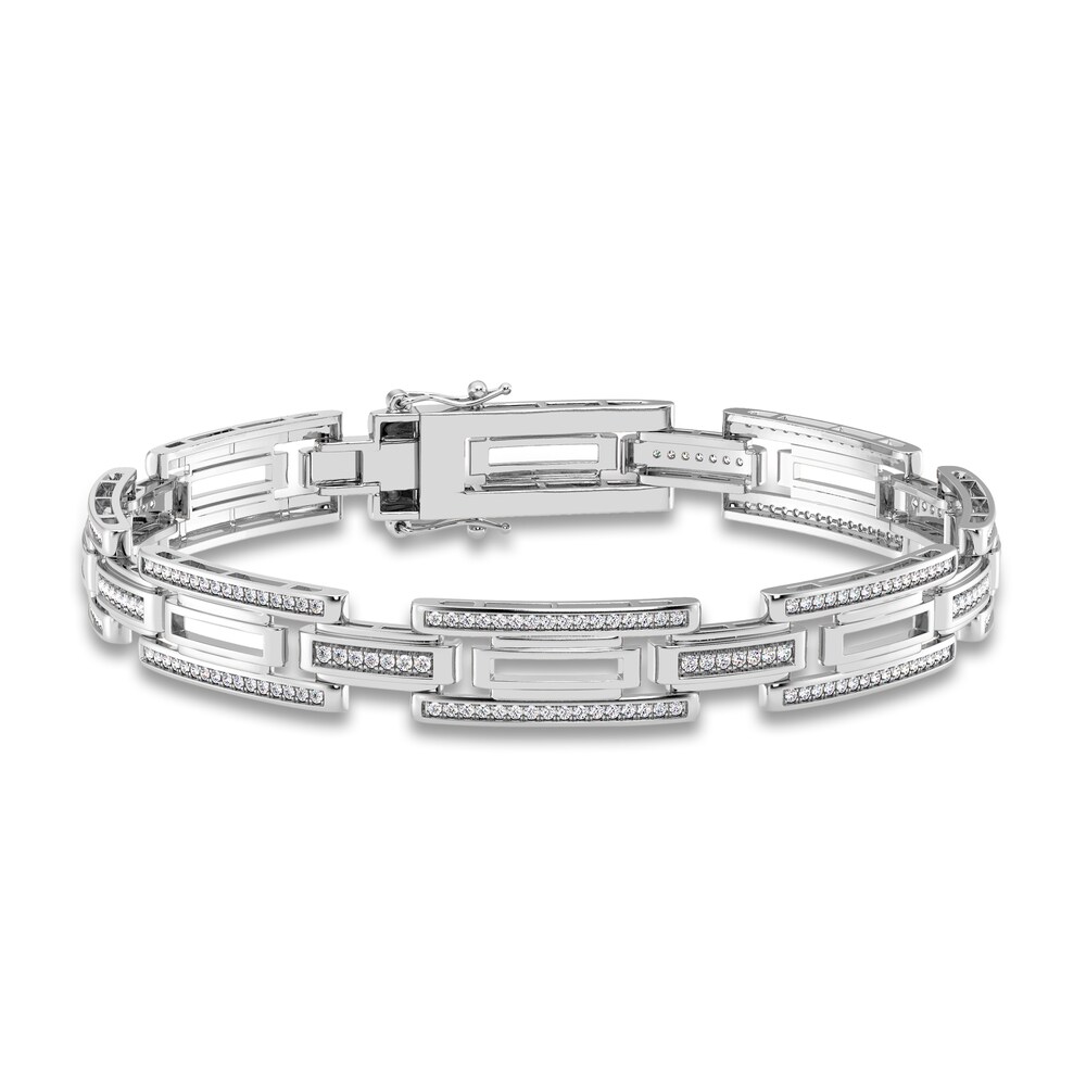 Men\'s Diamond Bracelet 1 ct tw Round 14K White Gold 8.5\" DjSxfTfl