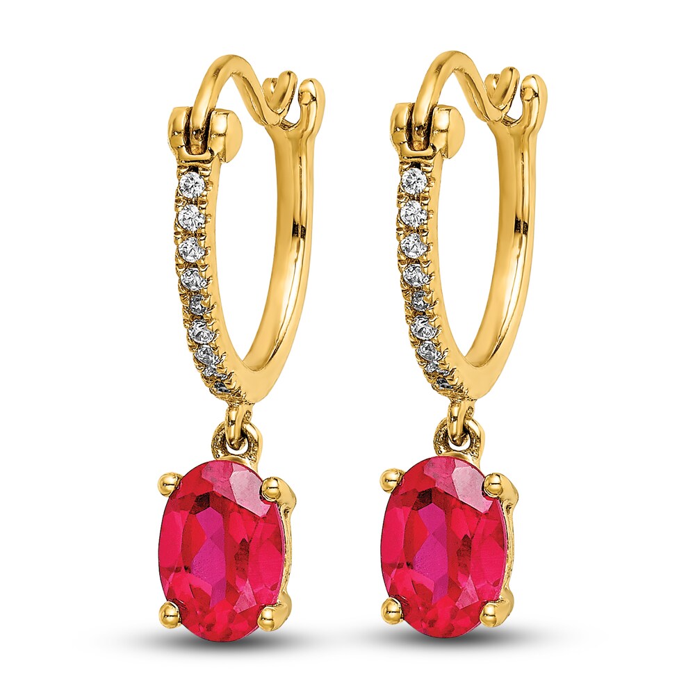 Natural Ruby Hoop Earrings 1/10 ct tw Diamonds 14K Yellow Gold DkyqMTQj